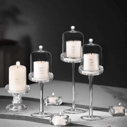 LTLYLGEGE 4.72"X8.46"H Inches Thickened Glass Display Dome Cloche for Candle Cover, Candle Dome with Top Handle, Clear Glass Dome Cloche for Dispaly