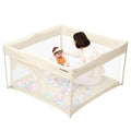 Skiennix Foldable Baby Playpen - Portable 50" x 50" Play Yard with Breathable Mesh & ASTM F406 Certified (Beige)