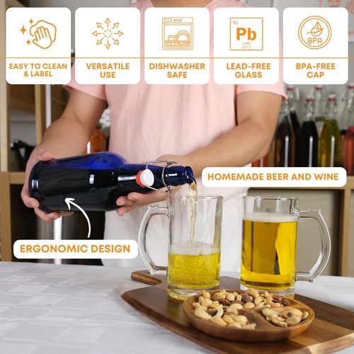 FastRack Swing Top Glass Bottles |16 oz – Pack of 12 | Blue Flip Top Glass Bottles for Home Brewing, Carbonated Drinks, Kombucha, Fermentation, Water | Food Grade – ECO Friendly