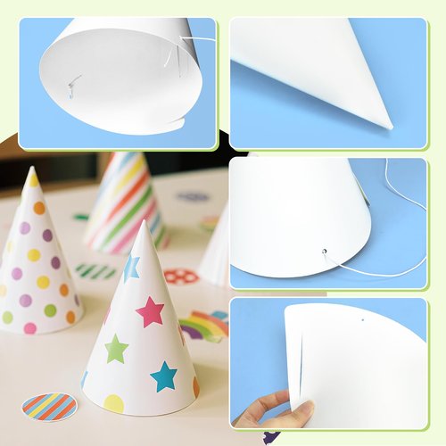 WEOXPR 20 Pieces White Paper Party Hats for Kids Birthday, Decorative Bulk Cone Crafts for Adults Art DIY, Halloween Supplies