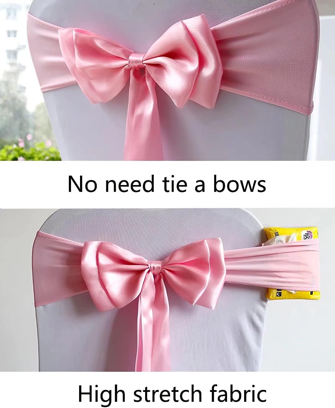 Skiennix Stretch Chair Sashes - Double Bow Spandex Covers for Weddings & Events | Grey, Set of 6