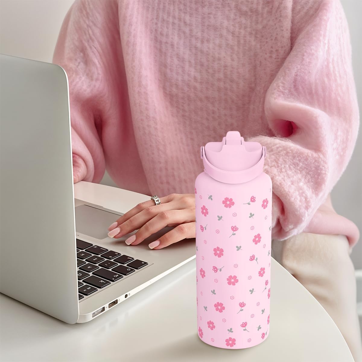 Skiennix Floral Water Bottle - 32oz Stainless Steel Insulated Bottle for Women & Girls | Perfect Gift Idea