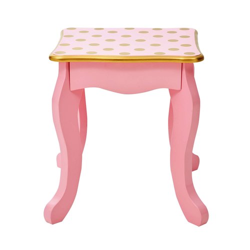 Teamson Kids Pretend Play Kids Vanity, Table & Chair Vanity Set with Mirror, Girls Makeup Dressing Table with Storage Drawer & Polka Dot Print, Gisele Collection, Pink/Gold