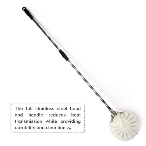 Komista Turning Pizza Peel for Brick Oven,9" Stainless Steel Small Round Perforated Pizza Paddle with 47" Long Handle…