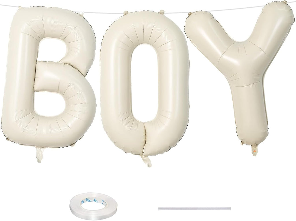 Skiennix 40-Inch Beige Boy Balloons - Large Cream White Sand Alphabet Letters for Gender Reveal & Birthday Parties