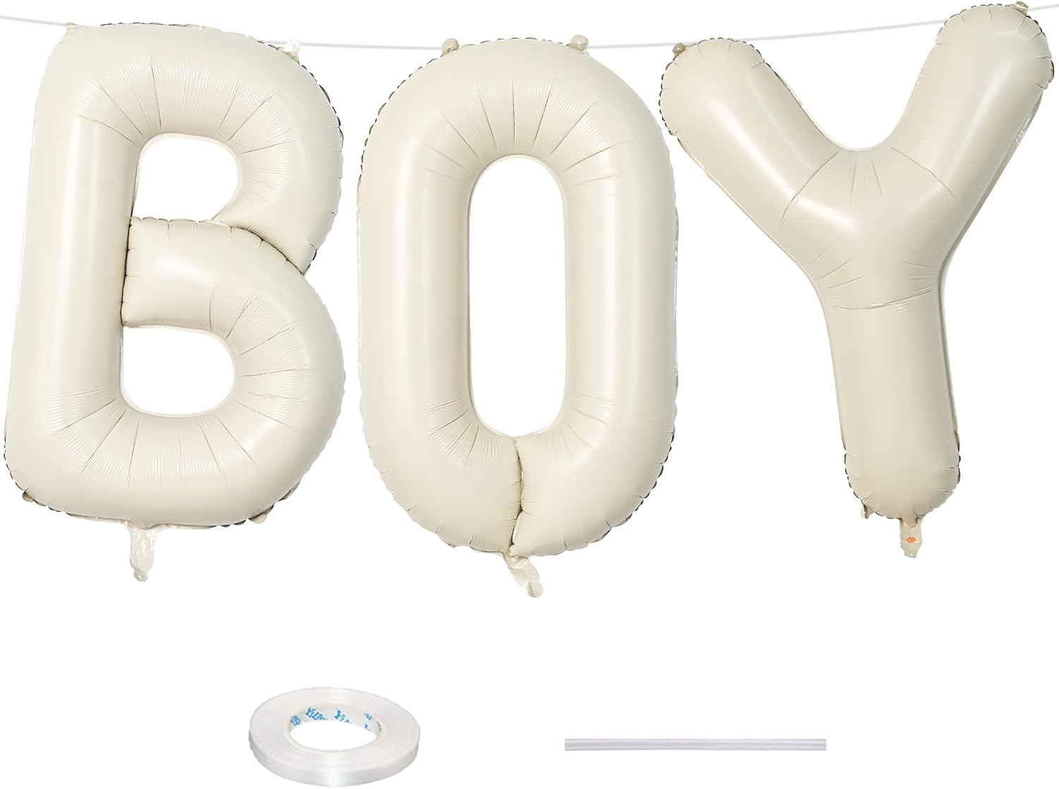 Skiennix 40-Inch Beige Boy Balloons - Large Cream White Sand Alphabet Letters for Gender Reveal & Birthday Parties