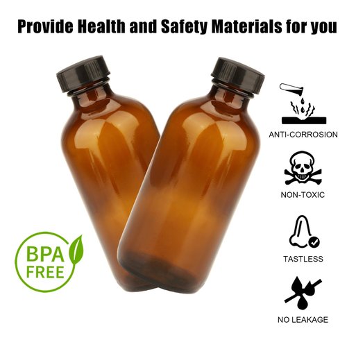 YINGERHUAN 8oz Glass Vanilla Extract Bottles,10 Pack Round Amber Glass Boston Bottles with Caps ， Stickers and Funnel ，Applicable to Essential Oils, Wedding, Christmas