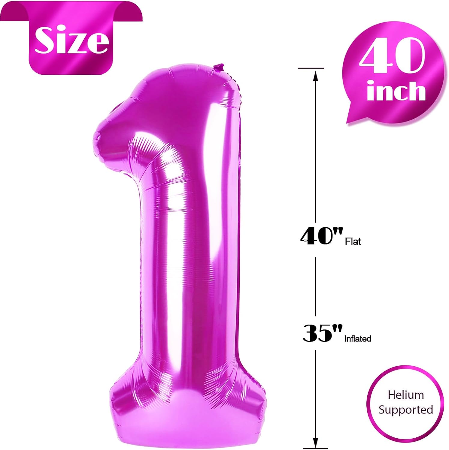 Regine Switzerland 40-Inch Giant Number 1 Balloon - Rosy Purple First Birthday Decoration for Girls