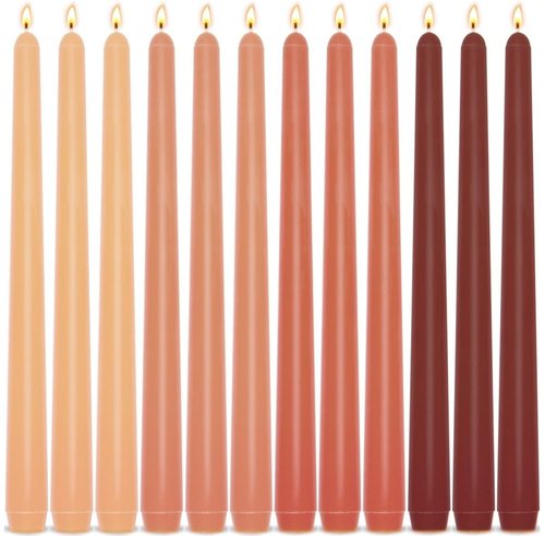12-Pack Earth Tone Taper Candles, 10 Inch Unscented Dripless Candlesticks, Long-Lasting Burn Time of 7-8 Hours, Perfect for Fall Harvest Halloween Thanksgiving Dinners Parties and Home Décor