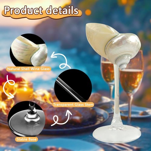 GKWW 2Pcs Seashell Wine Glasses Wedding Wine Glasses Conch Goblet Martini Cocktail Glass Cup for Birthday Wedding Beach Bridesmaids Anniversary Party(A)