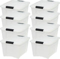IRIS USA 32 Quart Stackable Storage Bins - 8 Pack Plastic Containers with Latching Lids | Pearl Color