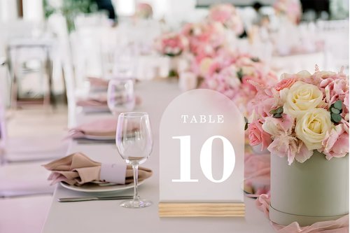 ORGANTEAM Wedding Table Numbers 1-30, Acrylic Arch Signs with Natural Wood Stands Holders, Rustic Table Decor for Reception & Parties (Frosted White)