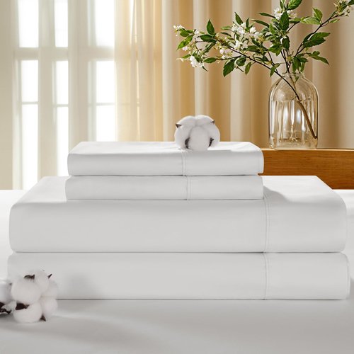 LBRO2M 100% Cotton Sheets Set Deep Pocket Up to 18"-24", 1000 Thread Count King Size 4 Pcs Bed Sheet Sets Soft Comfortable Bedding All Season (King, White)
