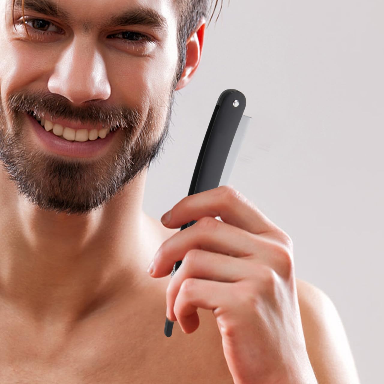 Uonlytech Manual Straight Edge Razor - Portable Black Barber Blade for Precise Shaving & Beard Styling