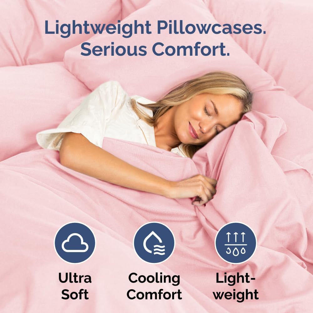 Skiennix Queen Pillow Cases Set of 2 - Ultra Soft Hotel Quality - Wrinkle Free & Stain Resistant - Baby Pink