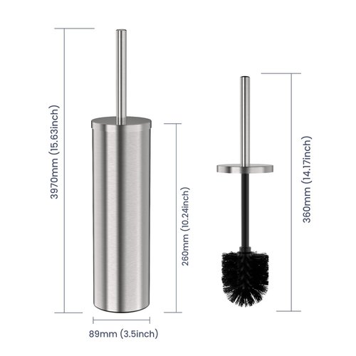 DOWRY Stainless Steel Freestanding Toilet Bowl Brush and Holder with Long Handle for Bathroom Storage Organization,Sturdy Deep Cleaning Toilet Bowl Cleaner Brush,Nickel Brushed SS304-3