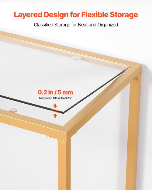 VEVOR Glass Console Table, 42 Inch Entryway Table, Modern Rectangle Sofa Table with Tempered Glass Top and Iron Legs, 2-Tier Golden Consloe Desk for Living Room, Hallway, Entryway