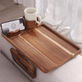 Danfoxer 3 in 1 Acacia Wood Couch Arm Tray,Couch Tray with Cup Holder and Phone Holder,Folding Sofa Armrest Trays Clip-On Sofas Desk for Drinks,Snacks,Phone,Remote Control