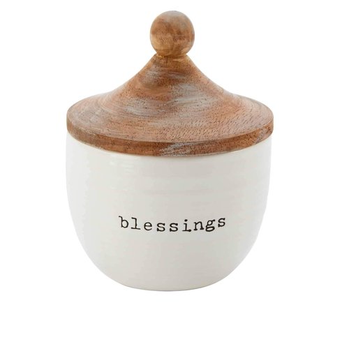 Mud Pie Blessings JAR, White, jar 6"" x 4 1/2"" Dia | Slip 2 1/4"" x 2 1/2"""