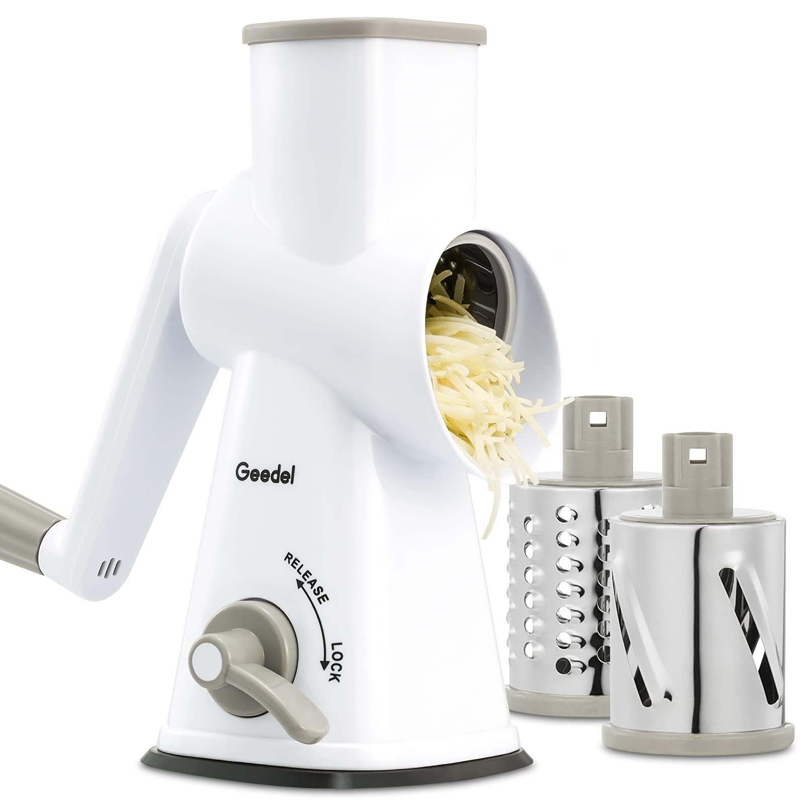 Geedel Rotary Cheese Grater Hand Crank, Cheese Shredder Nuts Grinder With 3 Interchangeable Blades, Kitchen Rotary Grater For Cheese, Vegetables, Nuts, etc