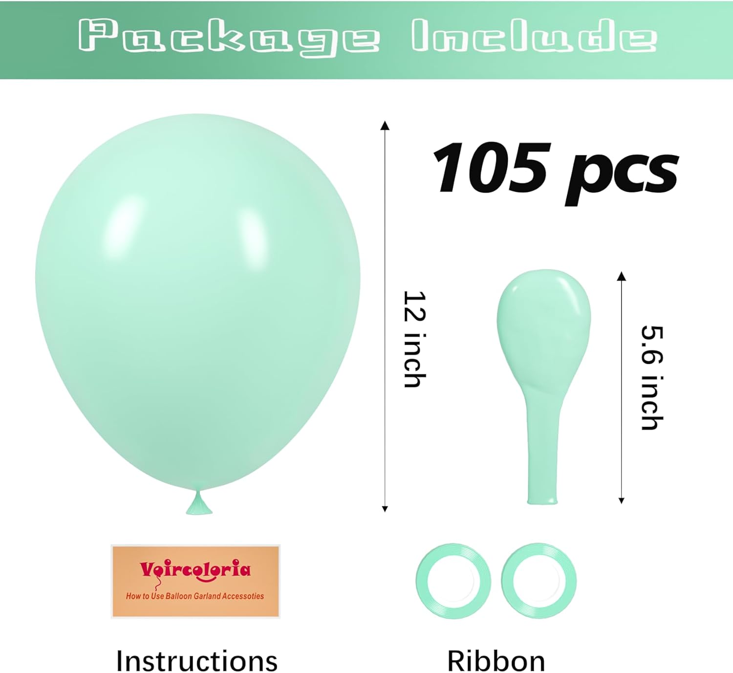 Voircoloria 105pcs Mint Green Balloons - 12-Inch Latex Party Balloons for Birthdays & Celebrations