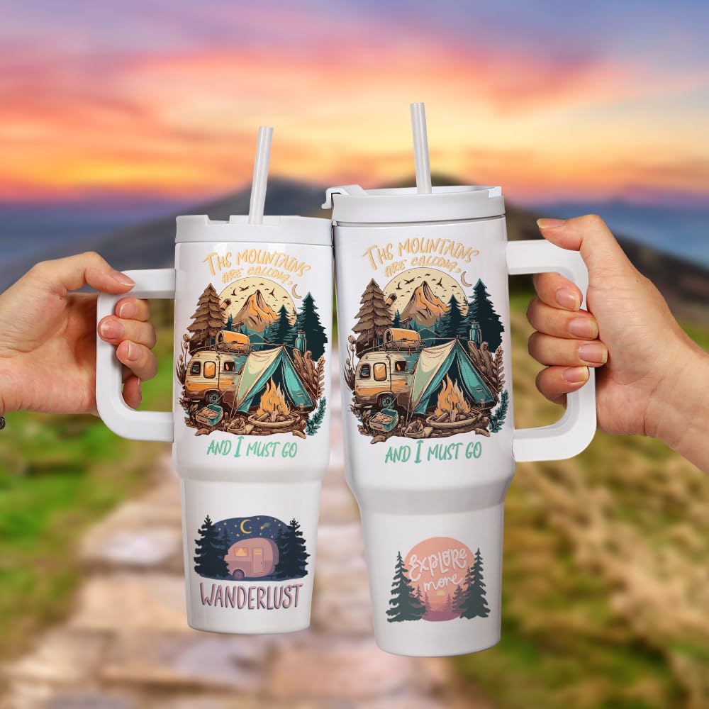 PYD Life 4 Pack Sublimation Tumblers 30 OZ with Removable Handle White Blanks Stainless Steel Cups Mugs with Lid and Plastic Straw for Tumbler Heat Press Sublimation Oven Printing
