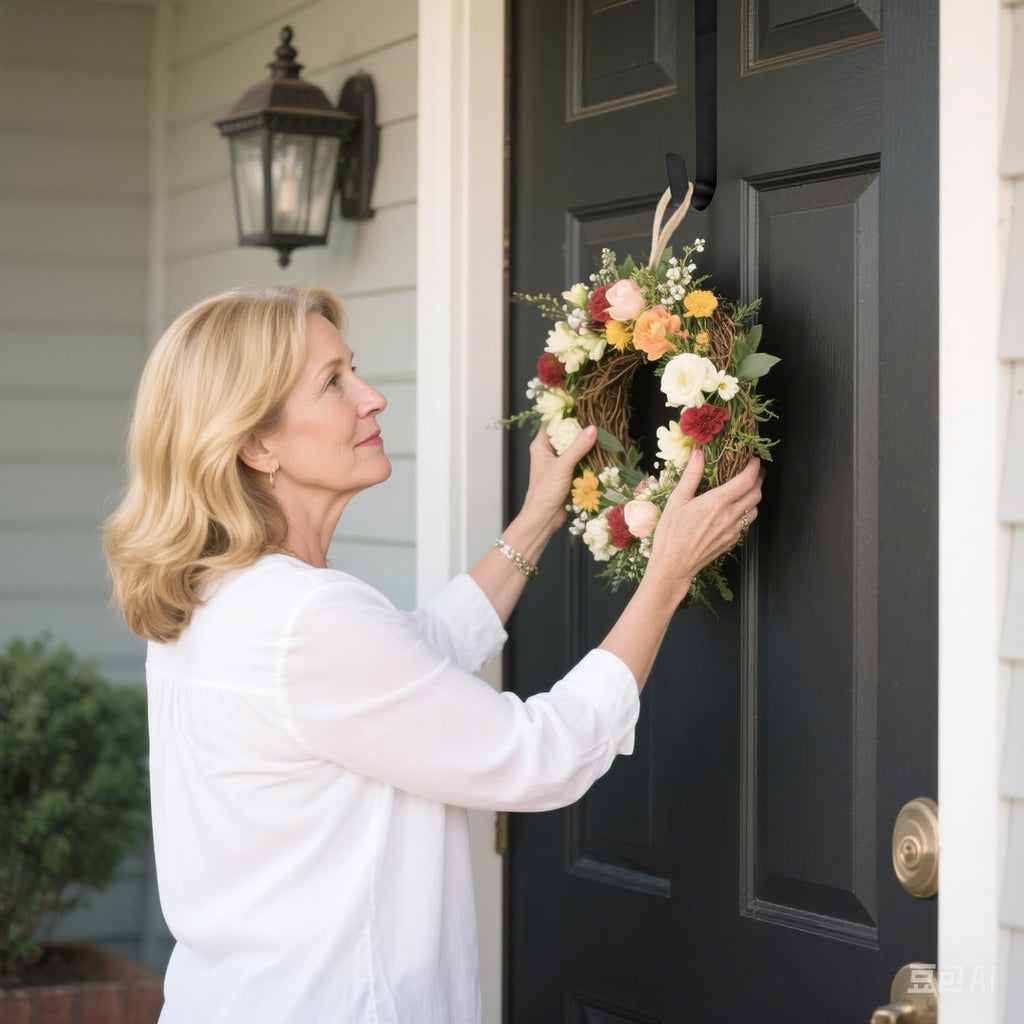 Sattiyrch 15" Wreath Hanger - Sturdy Steel Over The Door Hook for Front Door (Black, 2-Pack)