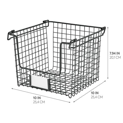 iDesign Classico Storage Basket with Handles for Pantry, Kitchen, Bathroom, Countertop, and Desk Organization, Stackable-Medium
