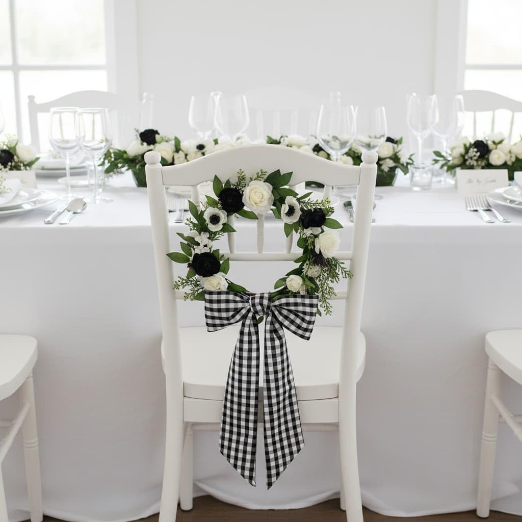 Regine Switzerland Black And White Plaid Wreath - Elegant Front Door Decoration For Halloween & Weddings
