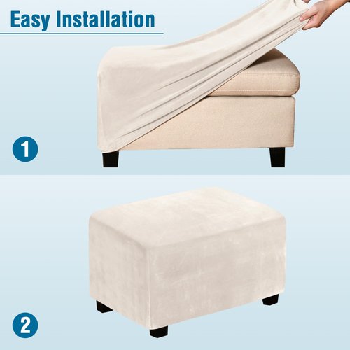H.VERSAILTEX Ottoman Covers Slipcover Rectangle Real Velvet Plush 1 Piece Form Fit Stretch Folding Storage Covers Ottoman Slipcovers Removable Footrest Covers Elastic Bottom Washable(Large, Ivory)