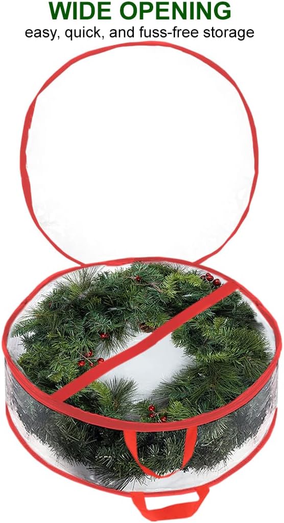 ProPik Christmas Wreath Storage Bag - Waterproof Clear PVC Container for 30" Wreaths | 2-Pack, Red