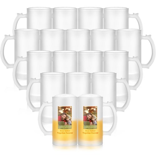 Mifoci 18 Pcs Sublimation Blank Beer Mugs Personalized Tazas Para Present 16 oz Frosted Beer Glass Cups Can Add Photo Text or Images on Gift for Dad Husband Groomsmen Father's Day Wedding Oktoberfest