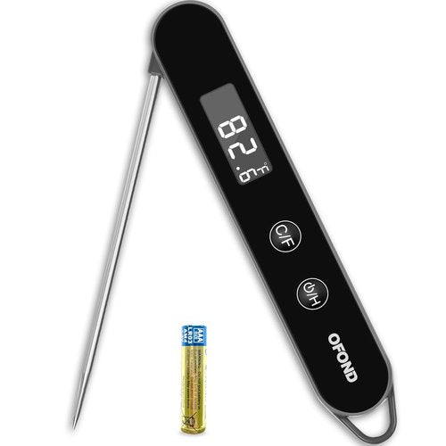 Meat Thermometer Digital - Instant Read Cooking & Grilling Tool with Folding Probe | Backlit LCD, Magnetic Storage (Black)