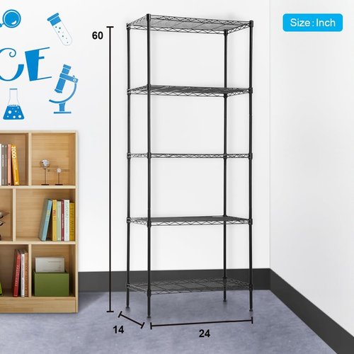 BestOffice 5-Tier Wire Storage Shelves - Heavy-Duty Metal | 14x24x60 | Holds Up to 750 lbs | No-Tool Assembly for Home & Garage