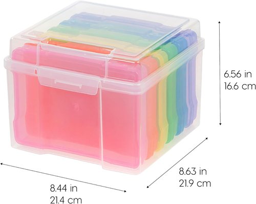 IRIS USA Photo Organizers - 5" x 7" Storage Box with Handle & 6 Inner Cases for Easy Organization - Clear