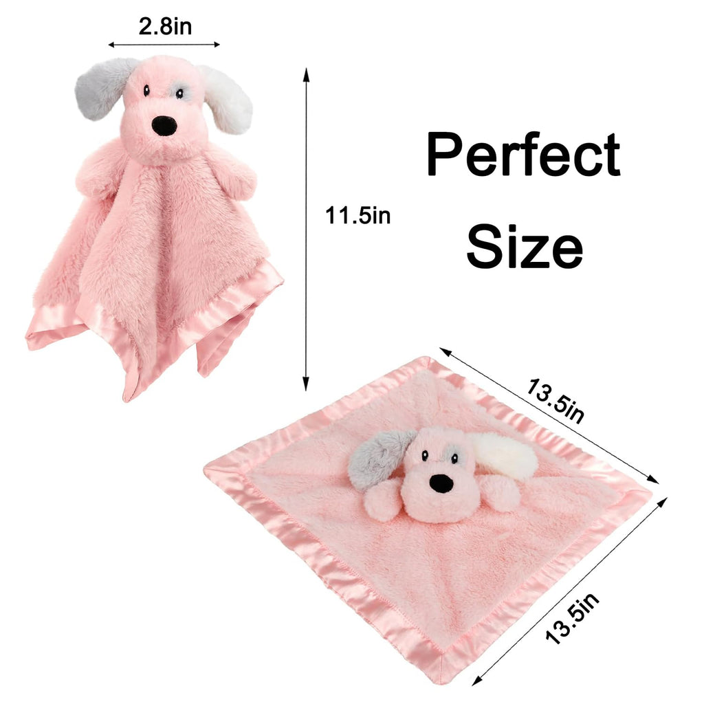 Skiennix Puppy Baby Security Blanket - Soft Plush Lovey Toy with Satin Backing | Pink 16 Inch