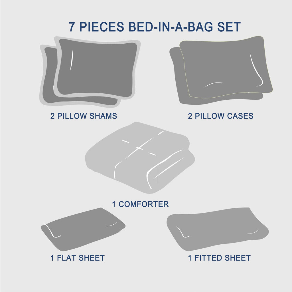 Anluoer King Comforter Set 7 Piece, Cream Bed in a Bag with Sheets, All Season Ruffle Shabby Chic Bedding Sets with 1 Comforter, 2 Pillow Shams, 2 Pillowcases, 1 Flat Sheet, 1 Fitted Sheet