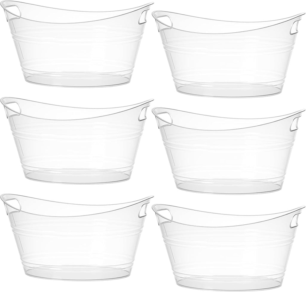 Patelai 6 Pcs Ice Buckets Bulk, Plastic Ice Buckets with Handles, Oval Storage Tub, Large Capacity Drink Tub for Party Bar Wine Beer Champagne Beverage Bottle Cooler(4.5 Liter,Clear)