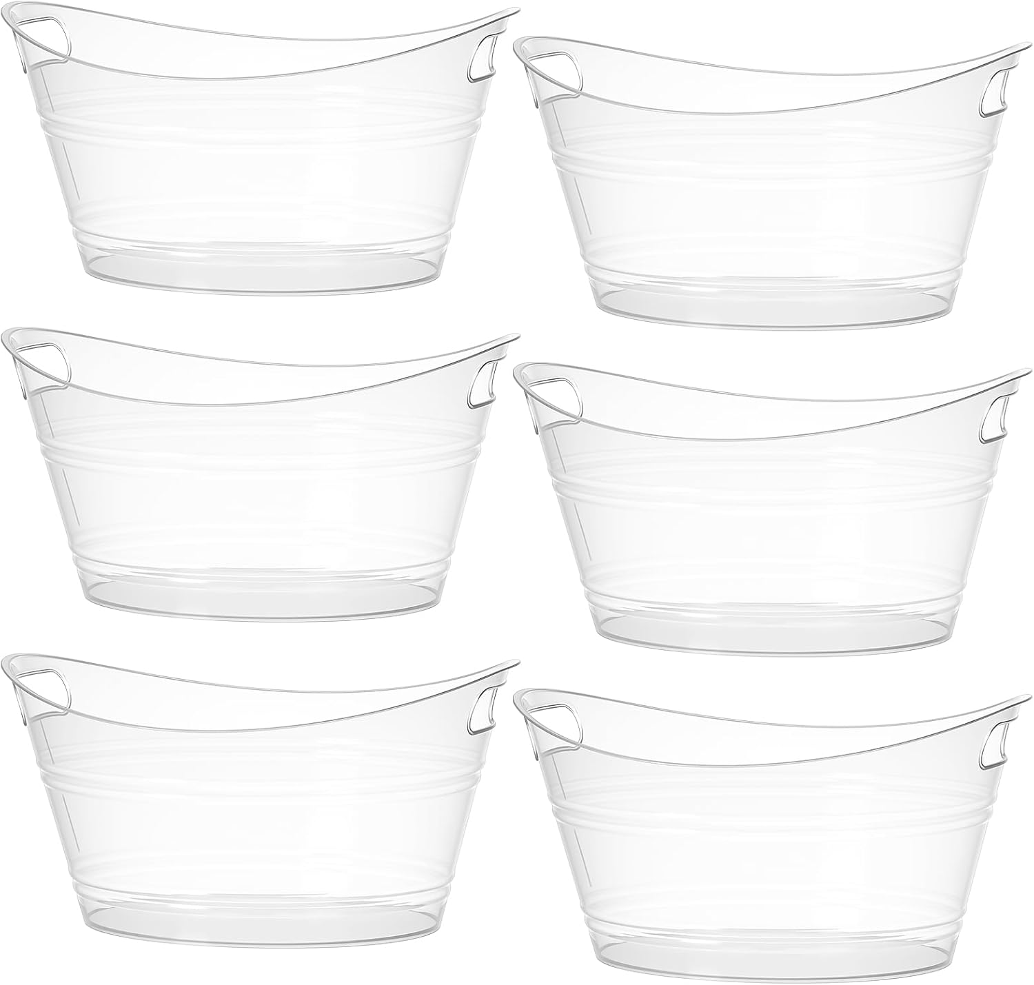 Patelai 6 Pcs Ice Buckets Bulk, Plastic Ice Buckets with Handles, Oval Storage Tub, Large Capacity Drink Tub for Party Bar Wine Beer Champagne Beverage Bottle Cooler(4.5 Liter,Clear)