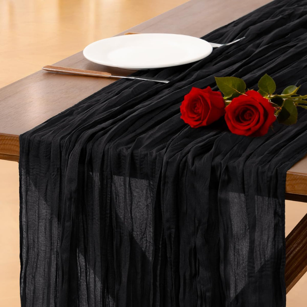 Socomi Black Cheesecloth Table Runner - 10FT Rustic Gauze for Weddings, Parties & Home Decor
