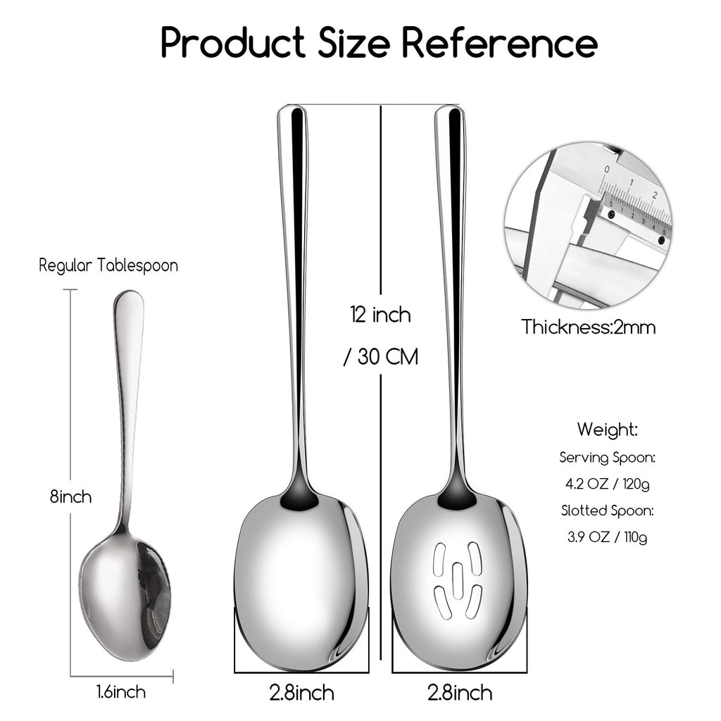 SOLEADER Extra Large Serving Spoons Set, 12 Inch Slotted Spoon, Premium Silverware, Cooking Spoon, Pasta Spoon, Buffet Spoons, 18/8 Stainless Steel, Pack of 4