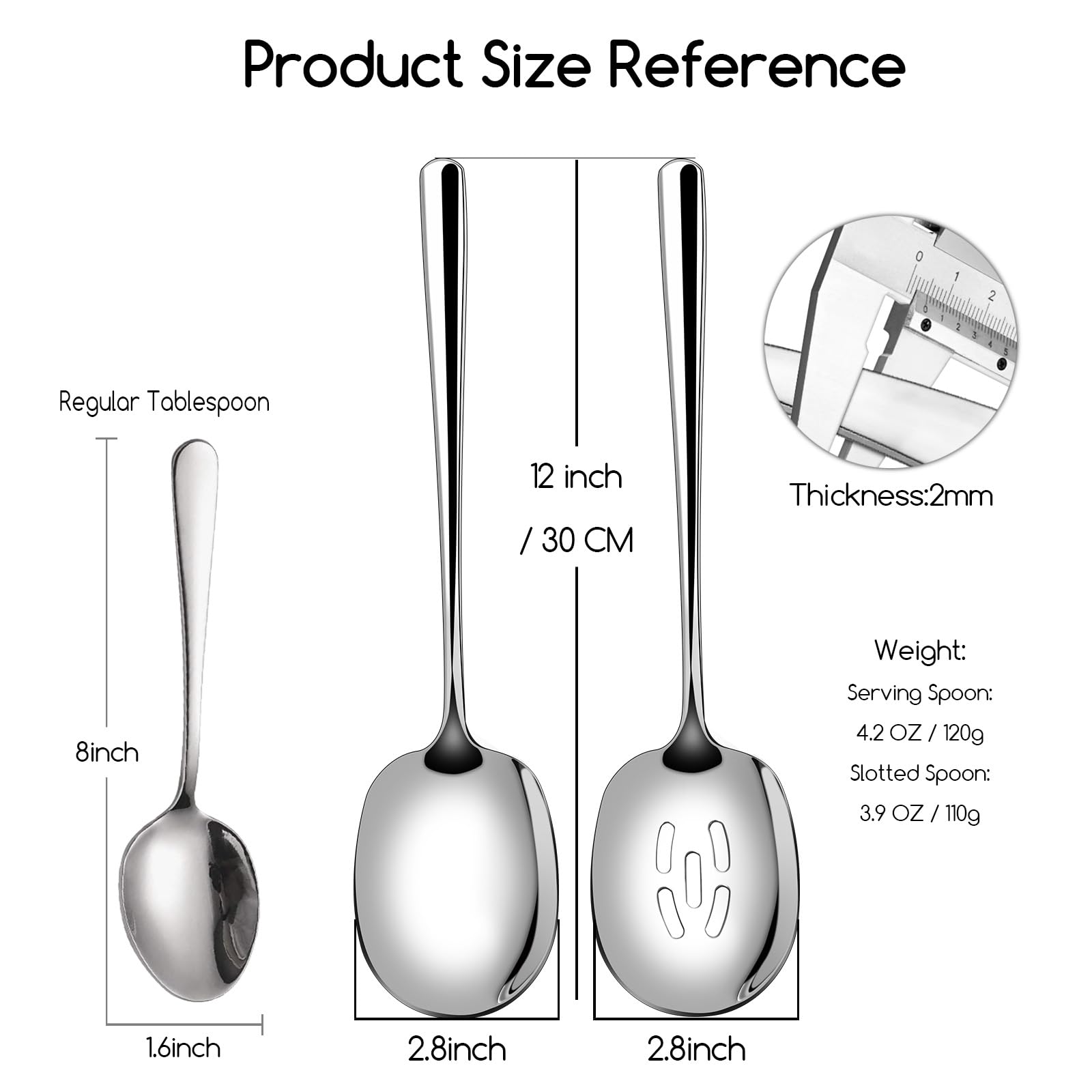 SOLEADER Extra Large Serving Spoons Set, 12 Inch Slotted Spoon, Premium Silverware, Cooking Spoon, Pasta Spoon, Buffet Spoons, 18/8 Stainless Steel, Pack of 4