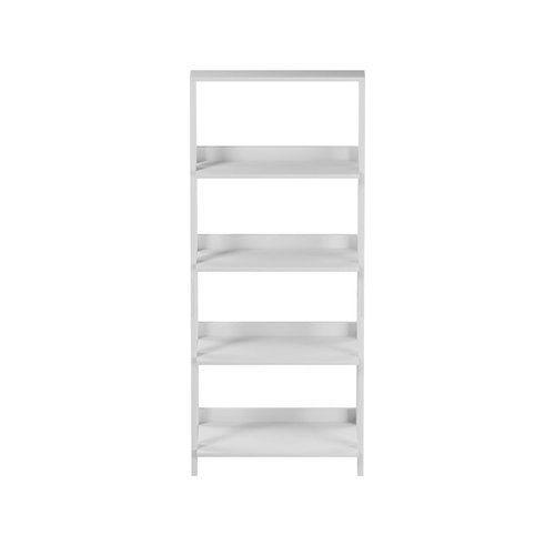 4-Tier Ladder Bookshelf - Freestanding Shelved Bookcase with X-Back Frame and Leaning Look - Display Shelves for Home or Office by Lavish Home (White)