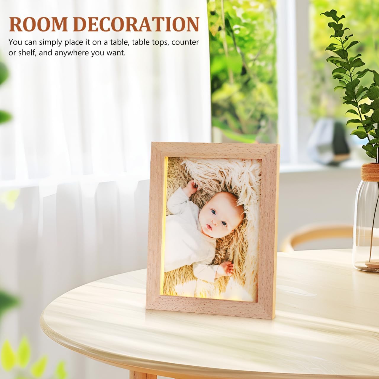 Uonlytech LED Glowing Photo Frame - Stylish Wooden Night Light for Pictures | USB Powered Display
