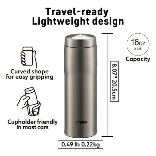 TIGER Made in Japan Vacuum Insulated Stainless Steel Water Bottle, 12 oz (360ml), AF - Blue Black