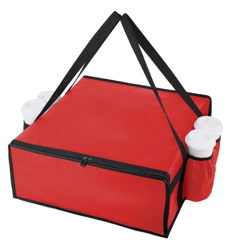 Bodaon Pizza Bags for Delivery with 4 Cup Holder, Insulated Food Commercial Rideshare Bag, 20" x 20" x 8" Pizza Warmer Bags Insulated, Delivery Driver Essentials, Red