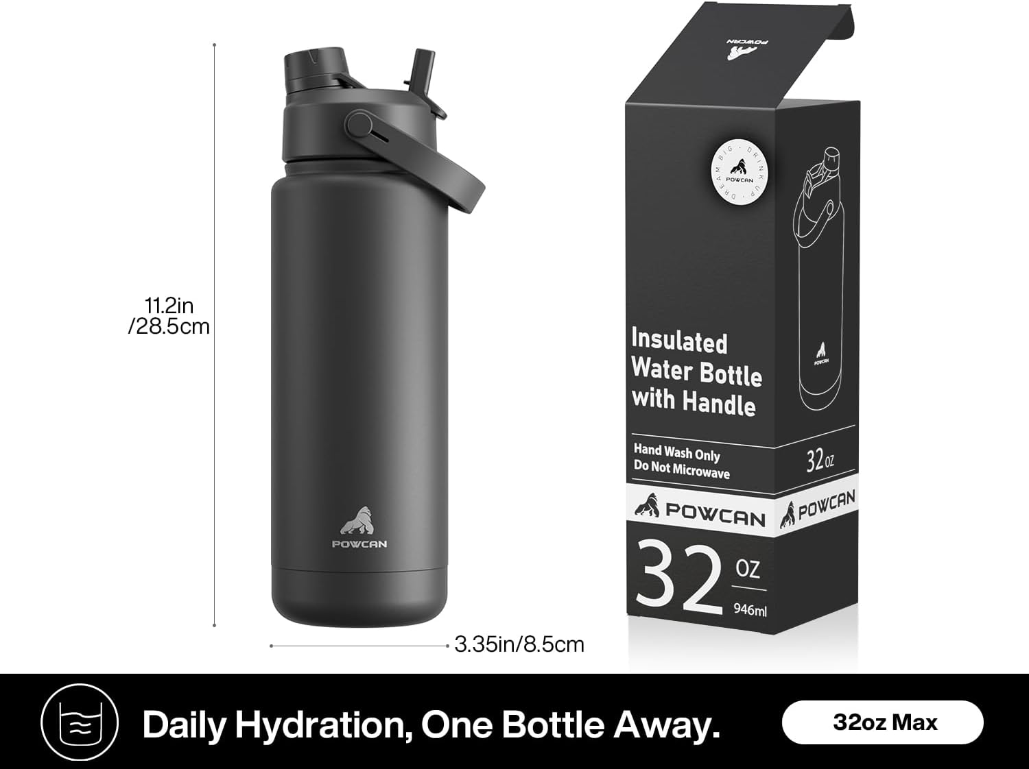POWCAN 32 oz Insulated Water Bottle - 2-in-1 Straw & Spout Lid | Keeps Drinks Cold for 24H, BPA-Free, Gilded Flutter