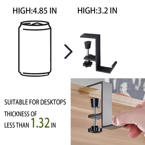 3 Pack Under Desk Mount Bag Holder Hook Clamp,Headphone Holder Backpack Hook,Desk Hook with Adjustable Arm Clamp (Black-A 3pc)