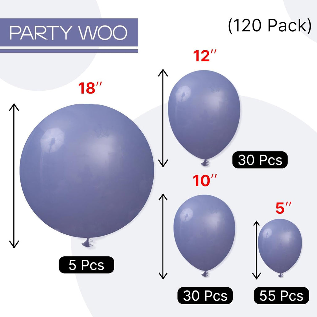 PartyWoo Dusty Blue Balloons - 140-Piece Boho Balloon Arch Kit for Baby Showers & Birthdays | 5-12 Inch Sizes