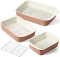 LE TAUCI Ceramic Baking Dish Set - Deep Casserole Dishes with Roasting Racks | Dusty Pink, 3-Piece Set (4.6QT/3.0QT/1.6QT)